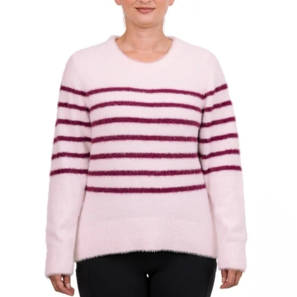 ❤️ Bleu Gray Eyelash Sweater Women's Small Pink Striped Cozy Crewneck Top - Picture 10 of 13